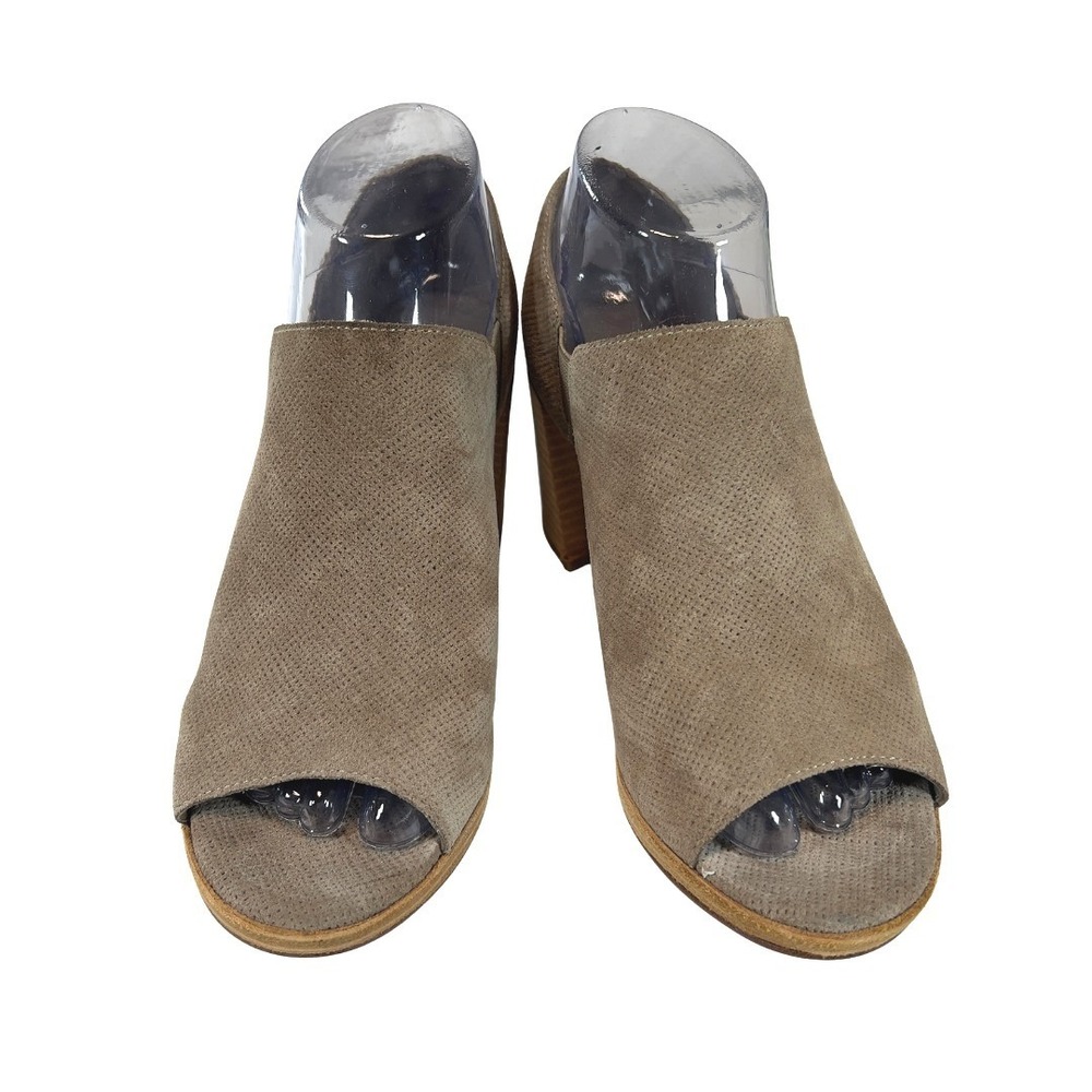 Eileen Fisher Vero Cuoio Peep Toe Block Heel Sandals Suede Taupe Size 7.5